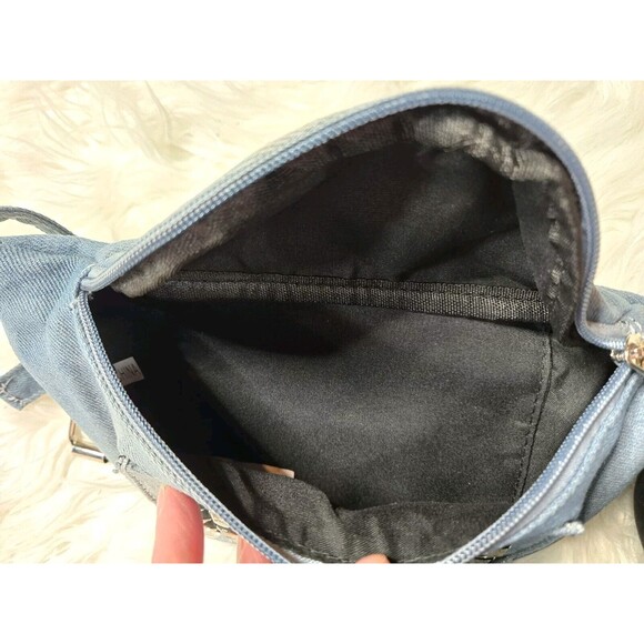 Jean Rhinestone Blue Denim Zip Fanny Pack - Picture 5 of 5